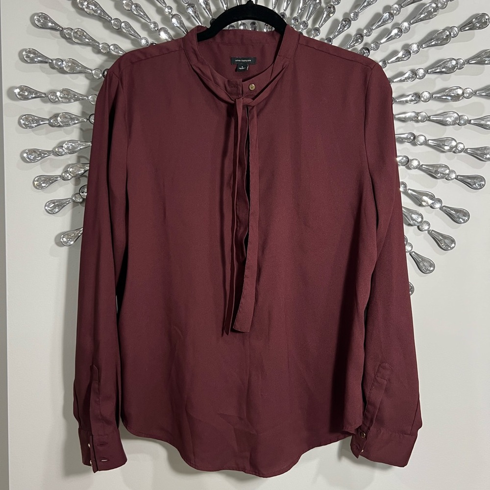 Ann Taylor Burgundy Long Sleeve Blouse
